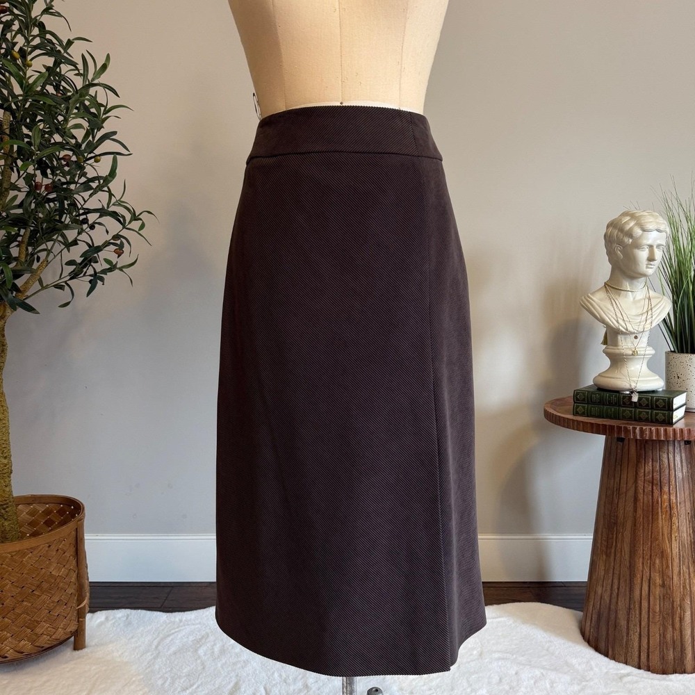 Gerry Weber Brown Textured Lined A-Line Midi Skirt Womens Career Side‎ Slit 8